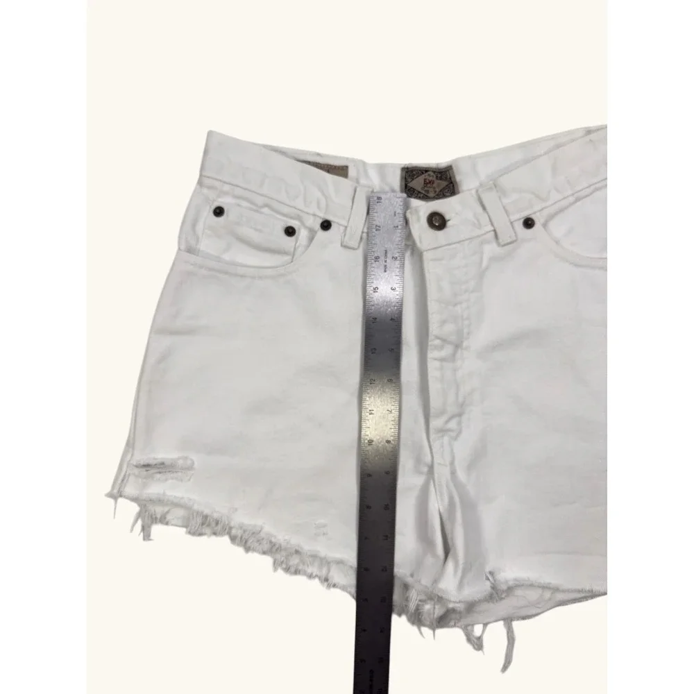 Vintage EXP Jeans Express White Denim Shorts High Waist Distressed Cut Off Sz 11